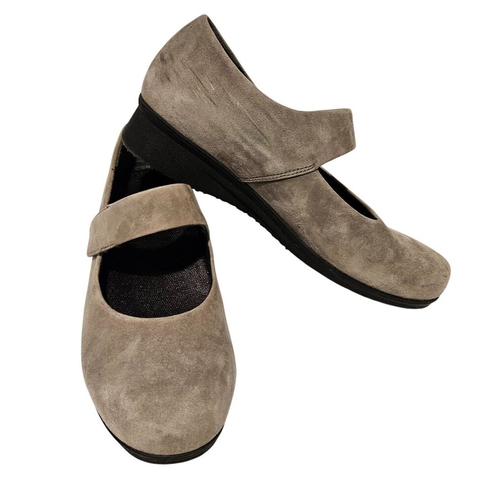 ABEO Ella Maryjane Woman Size 8.5 Grey Suede Wedge Hook & Loop Strap Comfort